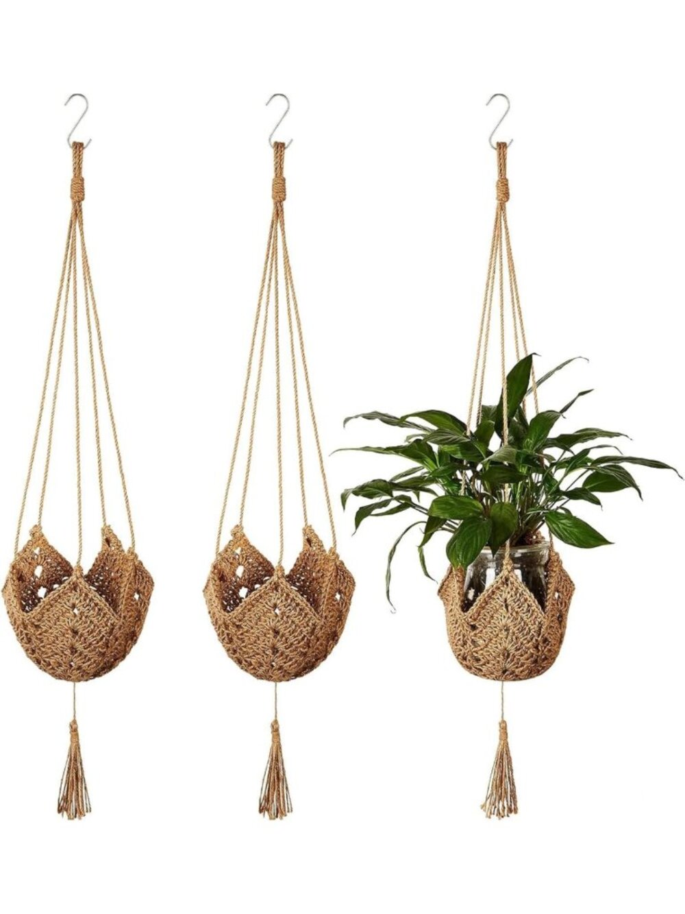 Boho Macrame Plant Hanger Set - Large Hanging Planters for Indoor Garden Decor